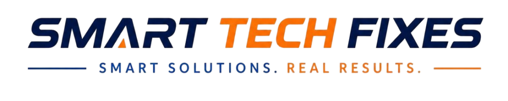 SmartTechFixes logo representing a technology blog for Android, iPhone, Windows, WiFi and troubleshooting guides