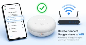 Email newsletter thumbnail showing Google Home WiFi setup illustration with smartphone, speaker, and router connection icon
