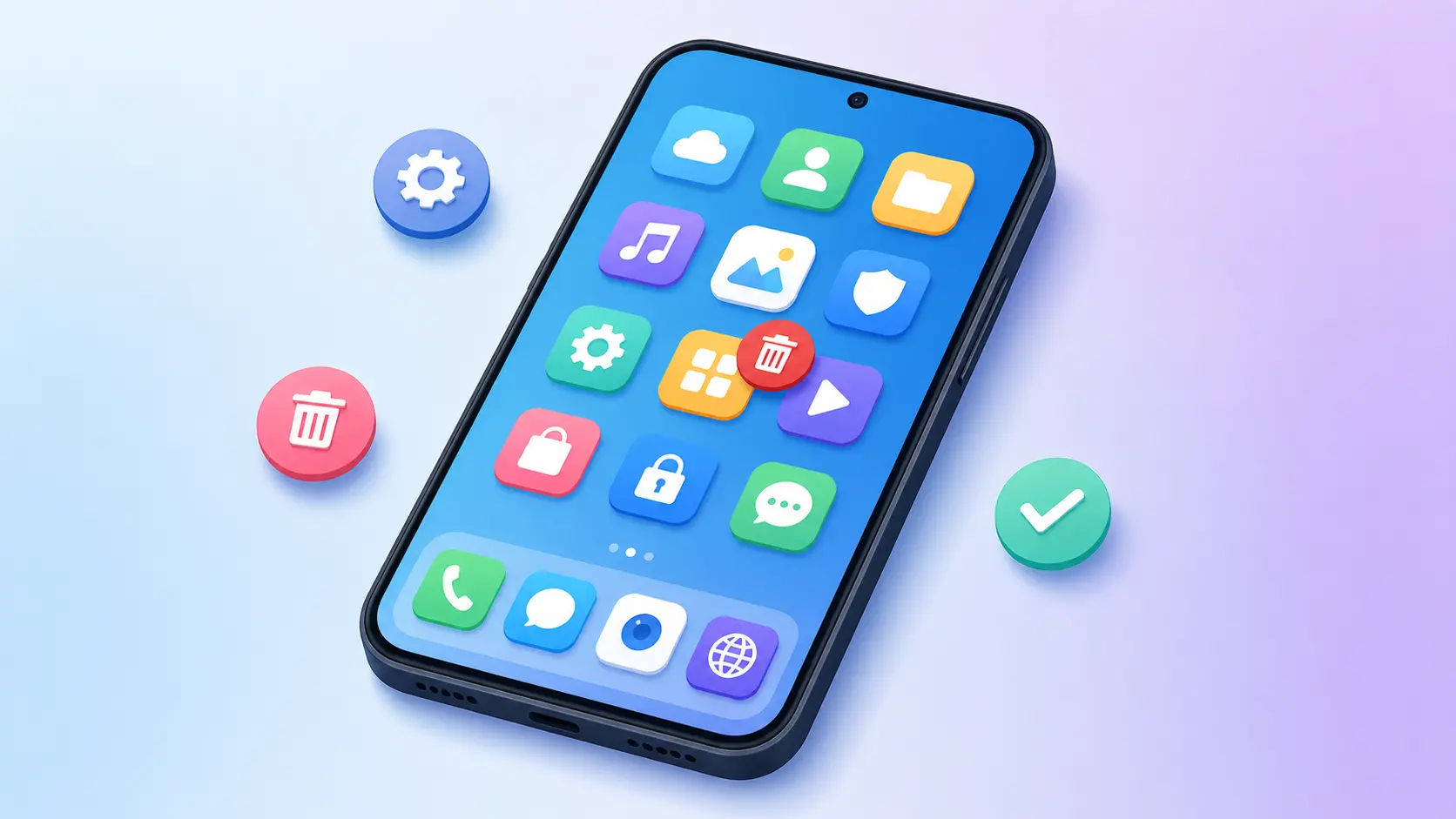 Android smartphone showing app deletion interface with colorful home screen icons for how to remove apps from Android guide
