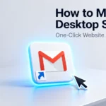 Desktop shortcut icon with glowing blue highlight on clean desktop background, demonstrating one-click website access method