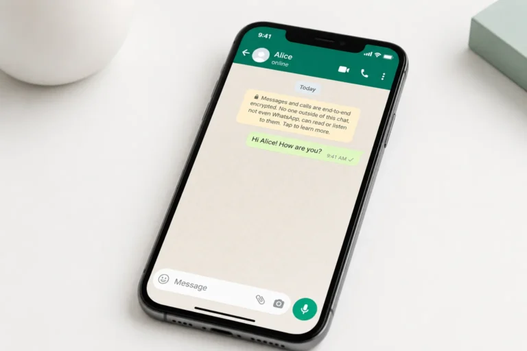 Smartphone screen displaying WhatsApp messenger with single grey tick showing message sent but not yet delivered to recipient