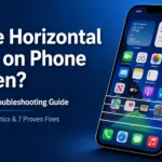 Featured image showing a modern smartphone displaying white horizontal lines on phone screen with text overlay "White Horizontal Lines on Phone Screen? Complete Troubleshooting Guide" against a professional tech blue background