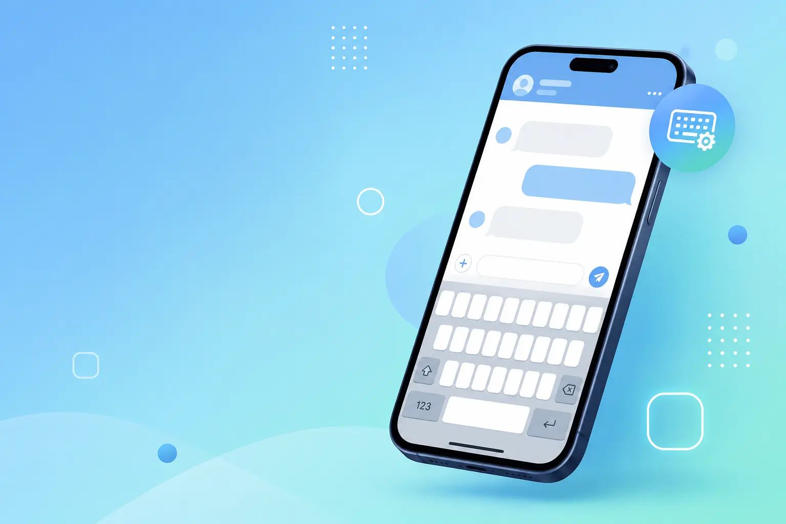 Illustration of a smartphone showing a WhatsApp-style chat and keyboard, representing a guide to fixing the WhatsApp keyboard on Android